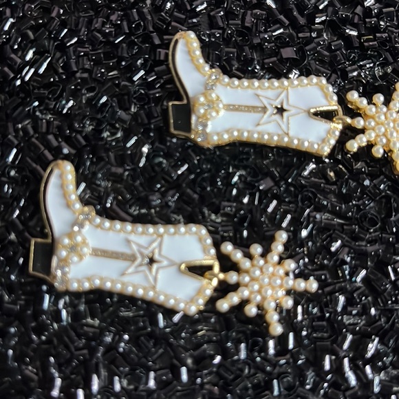 White Cowgirl Earrings Post Earrings.With faux Pearle & Rhinestone accents - Picture 5 of 11